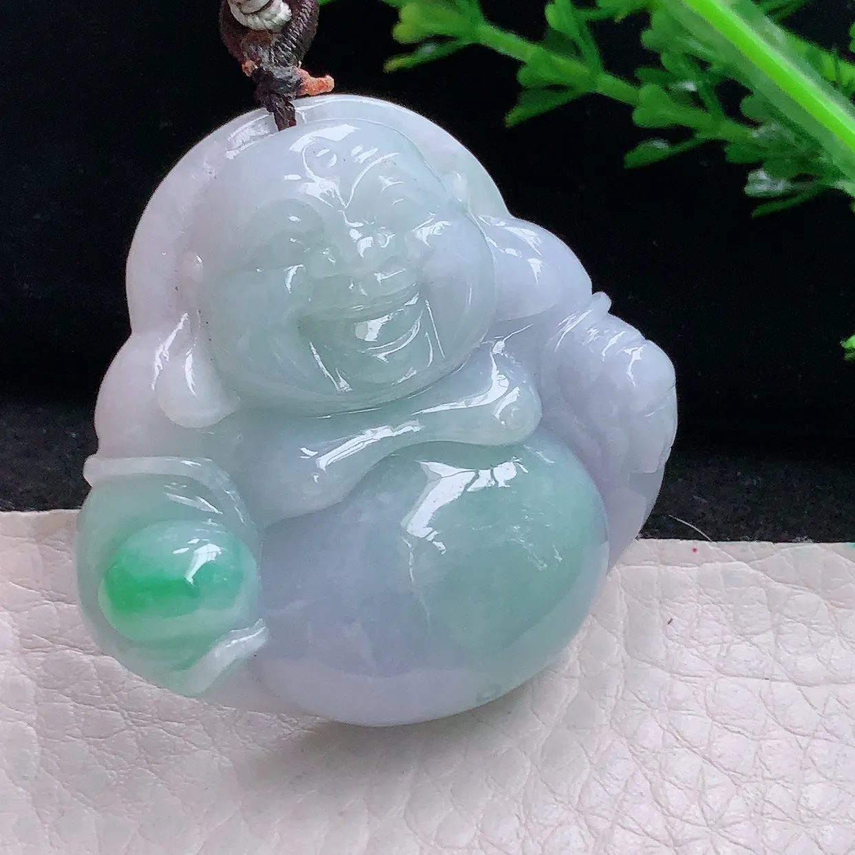 zen自然光42.8*44.6*11天然缅甸翡翠春带彩大佛公 弥勒佛玉吊坠 毛衣坠