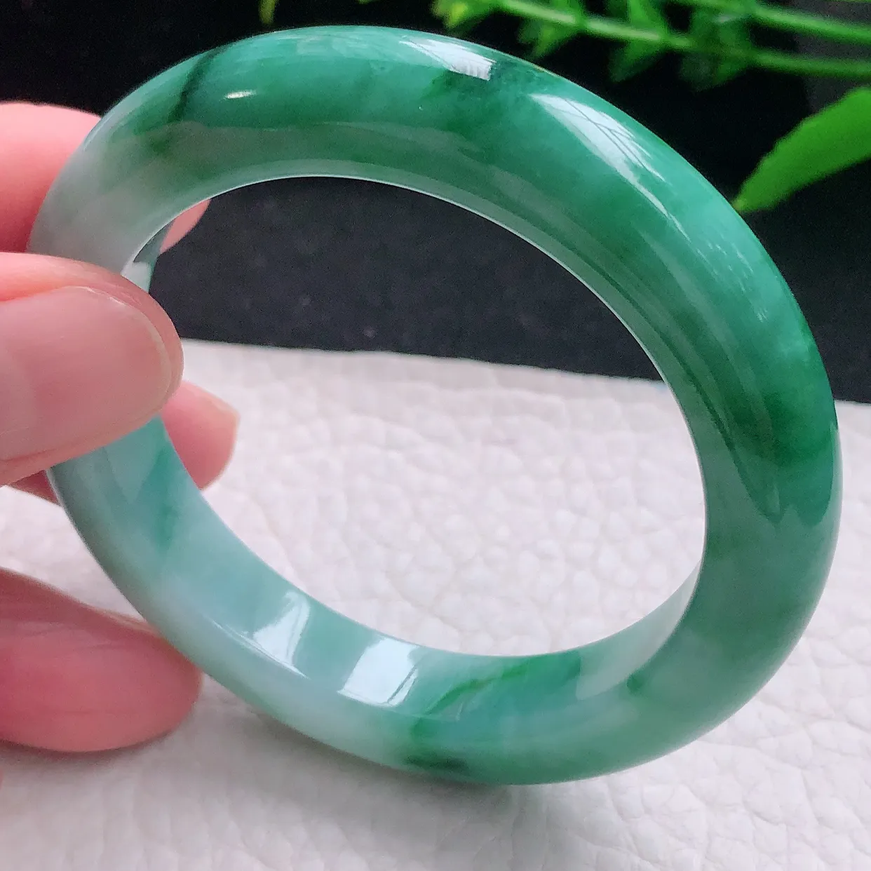 hy小圈口51.5*11*9.2平安镯 天然缅甸翡翠a货独特蓝花宽边玉镯子