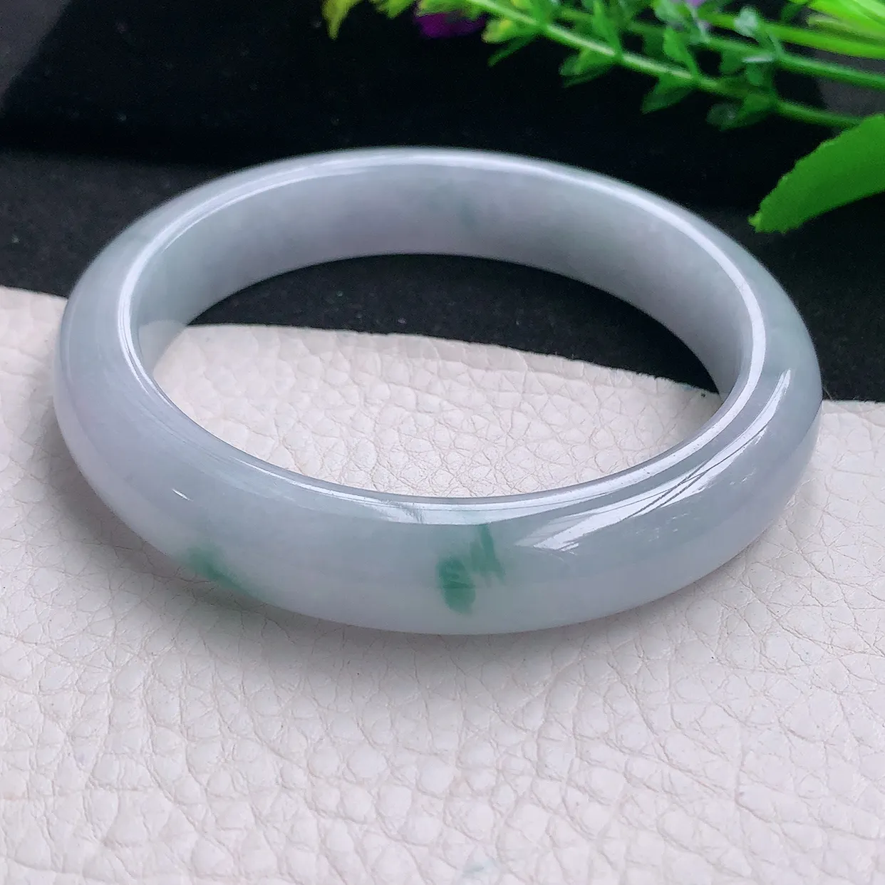 ll大圈口62.5*12.3*8.8平安镯 天然缅甸翡翠a 货冰飘花宽边玉镯子