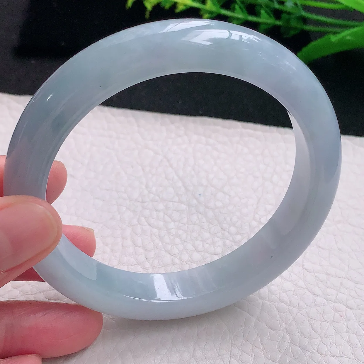 yh大圈口63*13*9平安镯 天然缅甸翡翠a货冰紫大气宽边玉镯子