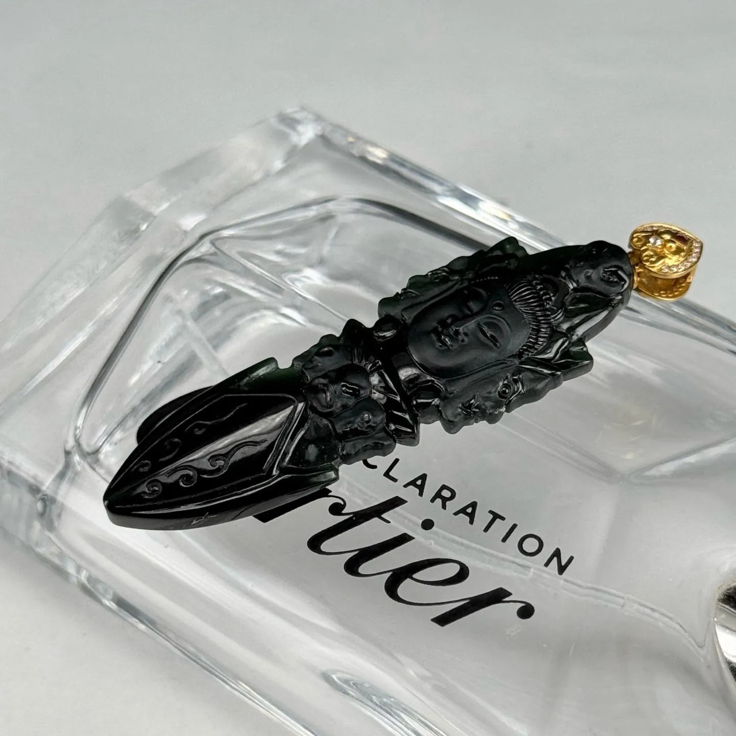 精品18k墨翠降魔杵 种好色正 黑度极好 打灯通透 油性十足  尺寸61.2