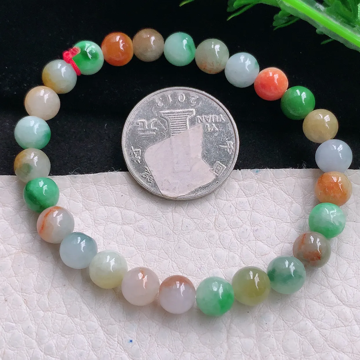 zen自然光7.2mm天然缅甸翡翠三彩7.2mm圆珠玉手链 手串
