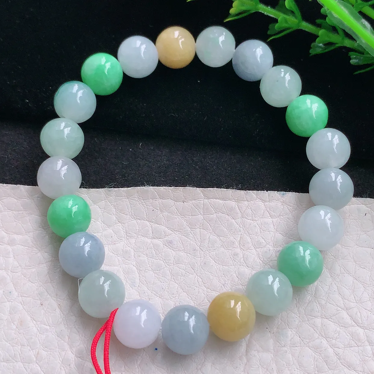 zen自然光9.3mm天然缅甸翡翠三彩9.3mm圆珠玉手链 手串