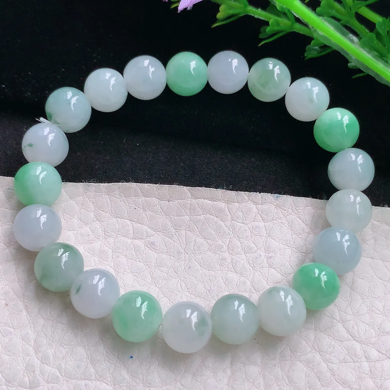 zen自然光9mm天然缅甸翡翠三彩9mm圆珠玉手链 手串