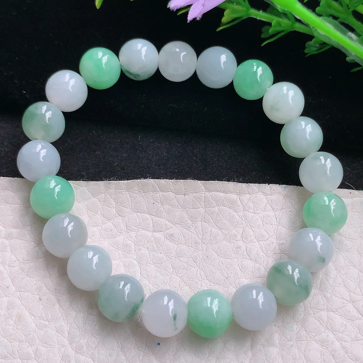 zen自然光9mm天然缅甸翡翠三彩9mm圆珠玉手链 手串