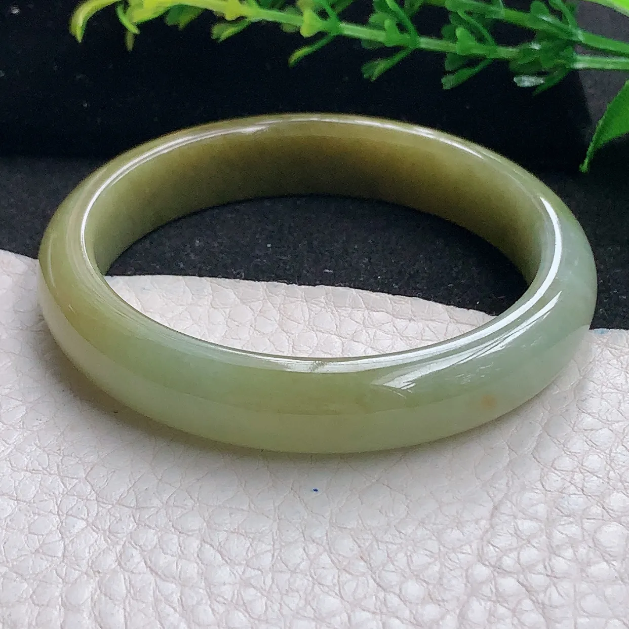 z小圈口51.5*10.6*6.8平安镯 天然缅甸翡翠a 货冰黄秀气宽边边玉镯子 玉手环