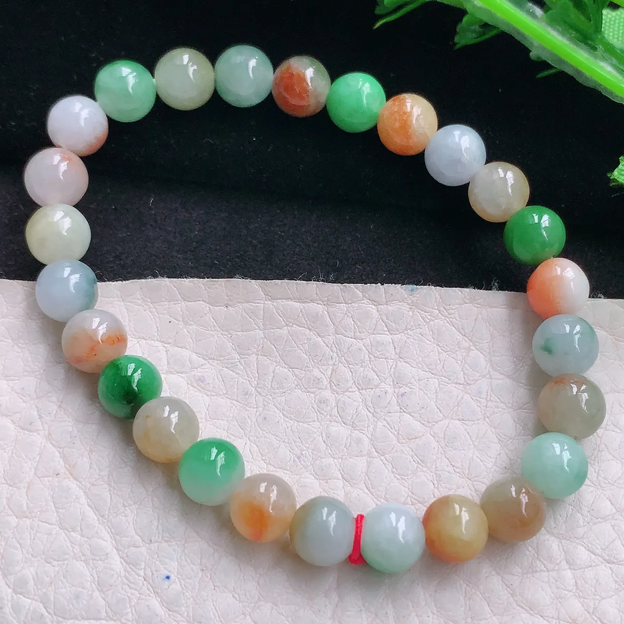 zen自然光7.2mm天然缅甸翡翠三彩7.2mm圆珠玉手链 手串