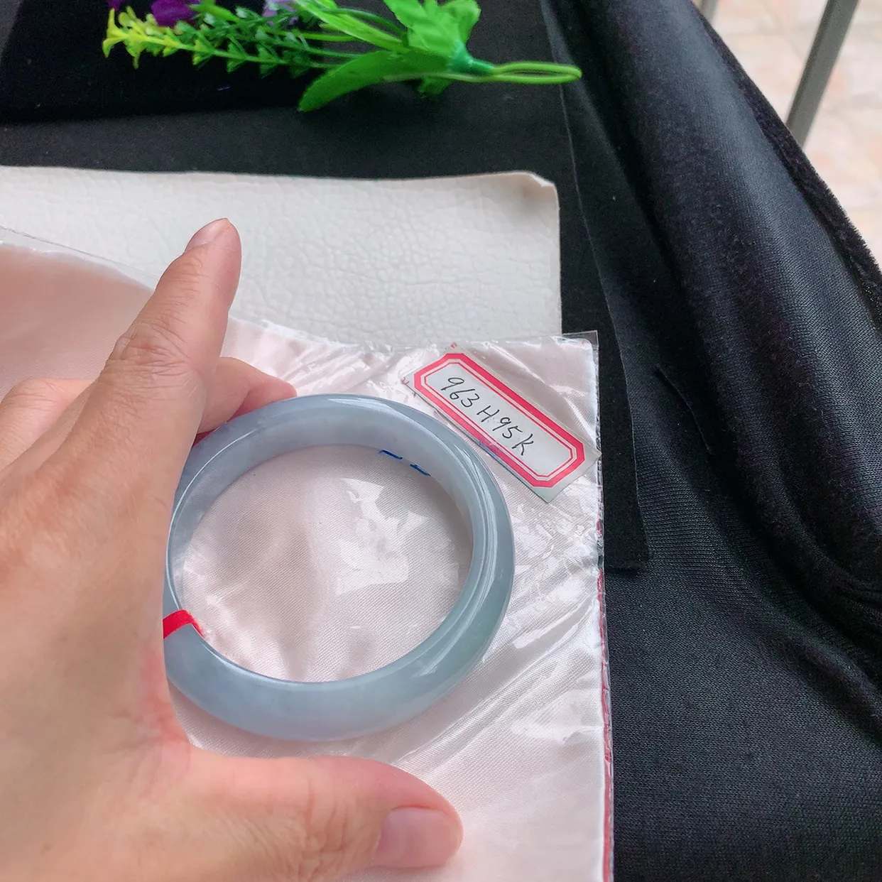 yh大圈口63*13*9平安镯 天然缅甸翡翠a货冰紫大气宽边玉镯子