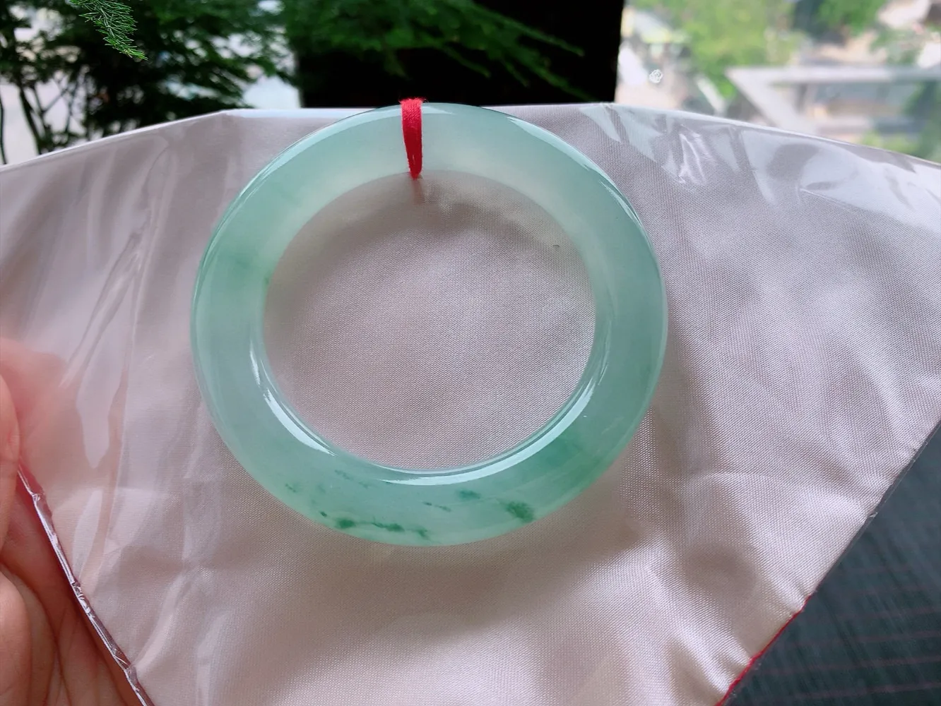 圆条冰玻绿花 无瑕 尺寸:57.8/12.1 胶感十足