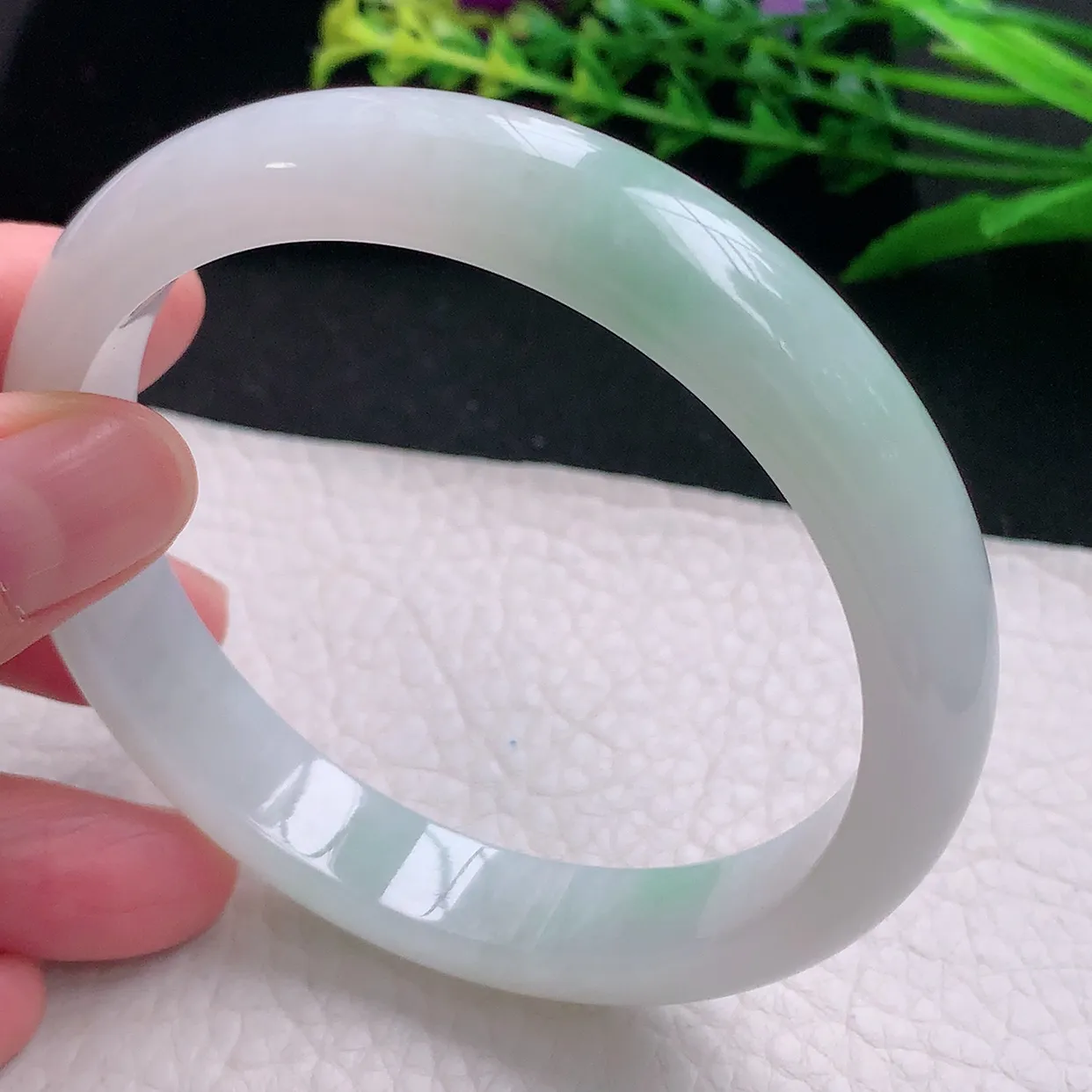 yh大圈口62.5*12.2*7.5平安镯 天然缅甸翡翠a货清新自然宽边玉镯子