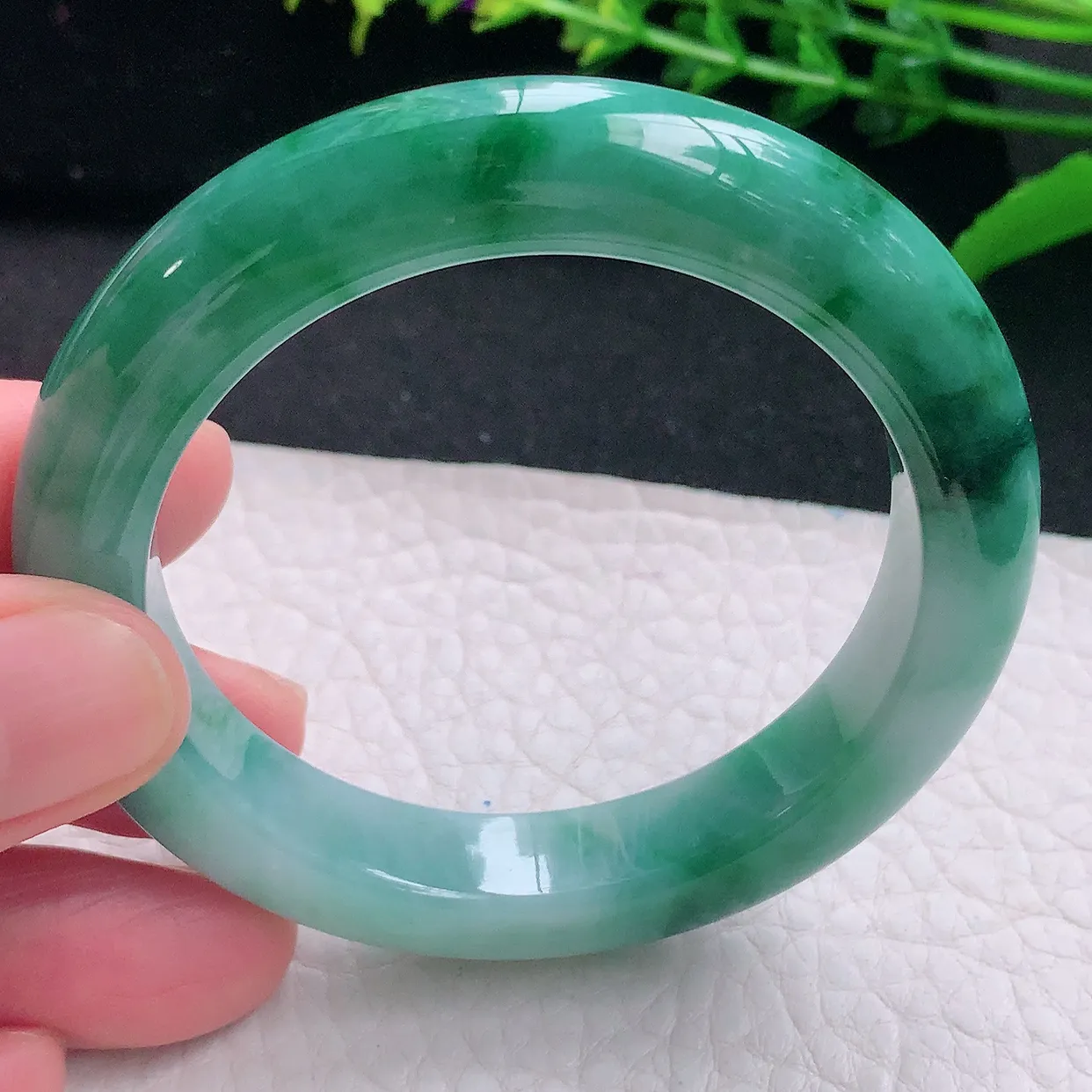 hy小圈口51.5*11*9.2平安镯 天然缅甸翡翠a货独特蓝花宽边玉镯子