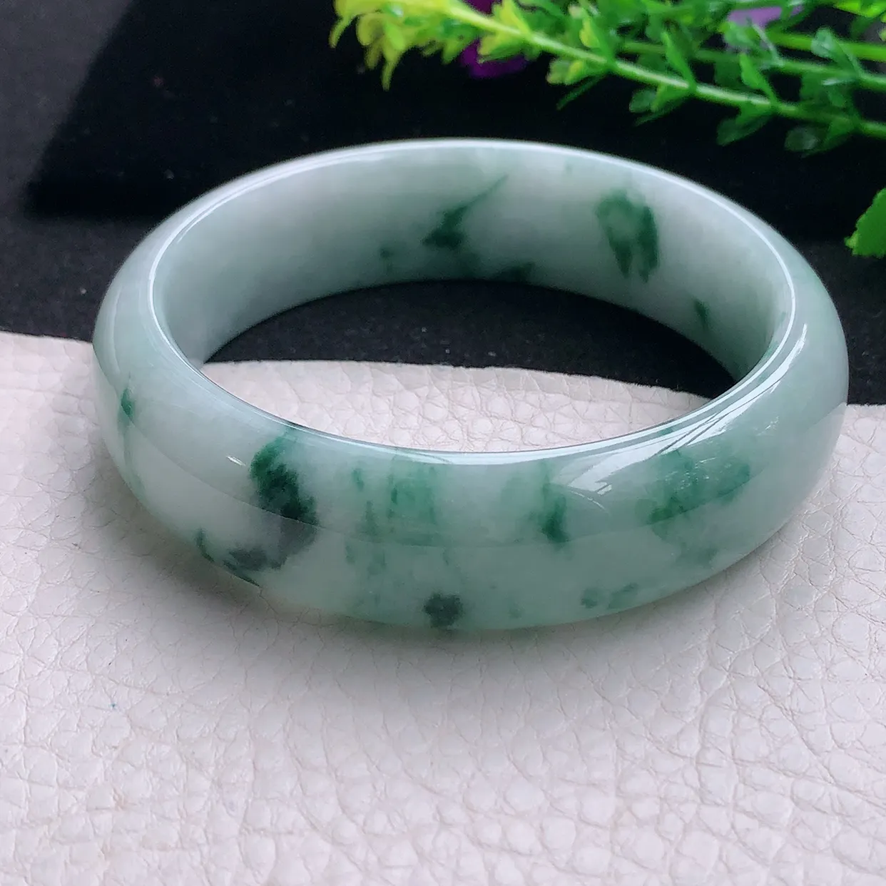 hh大圈口60.5*18*8.2轮胎镯 天然缅甸翡翠a 货飘花大气宽边玉镯子