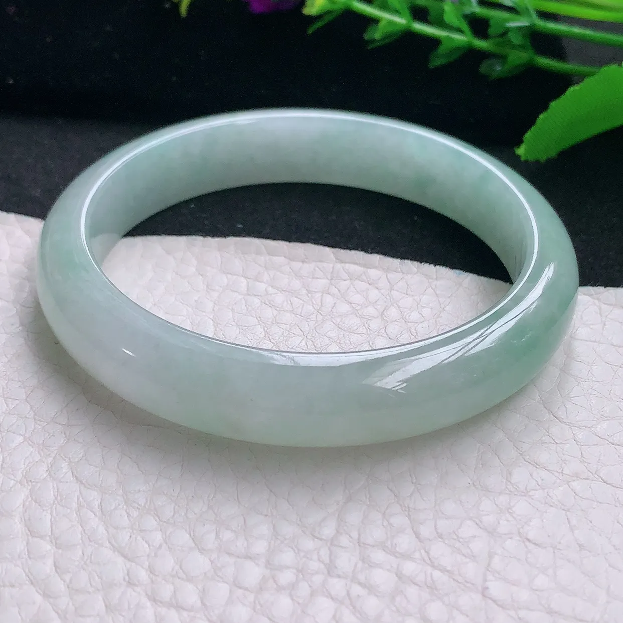 js自然光58*11.8*7.5平安镯 天然缅甸翡翠a 货清新自然宽边玉镯子