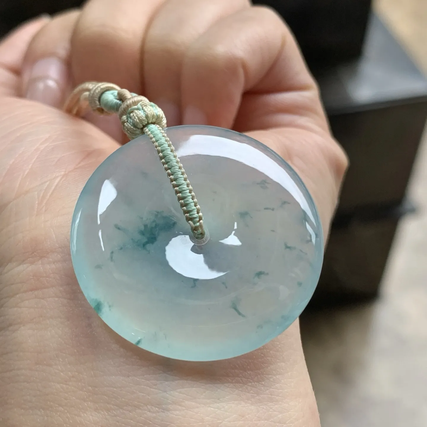 冰蓝花平安扣^_^冰透