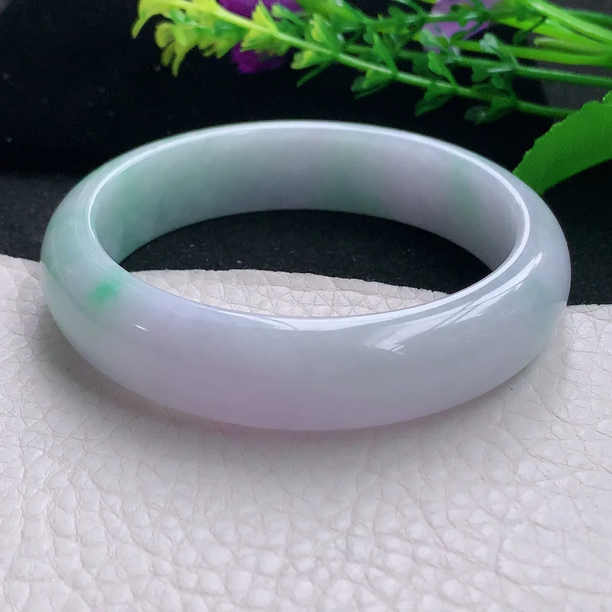 js大圈口62*17.3*8.2轮胎镯 天然缅甸翡翠a 货春带彩宽边玉镯子