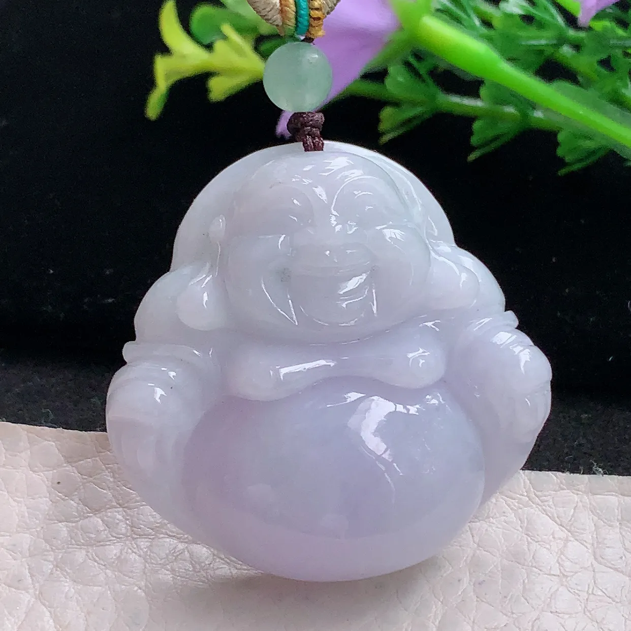 zen自然光28.8*31.3*12.6天然缅甸翡翠紫罗兰佛公 弥勒佛玉吊坠