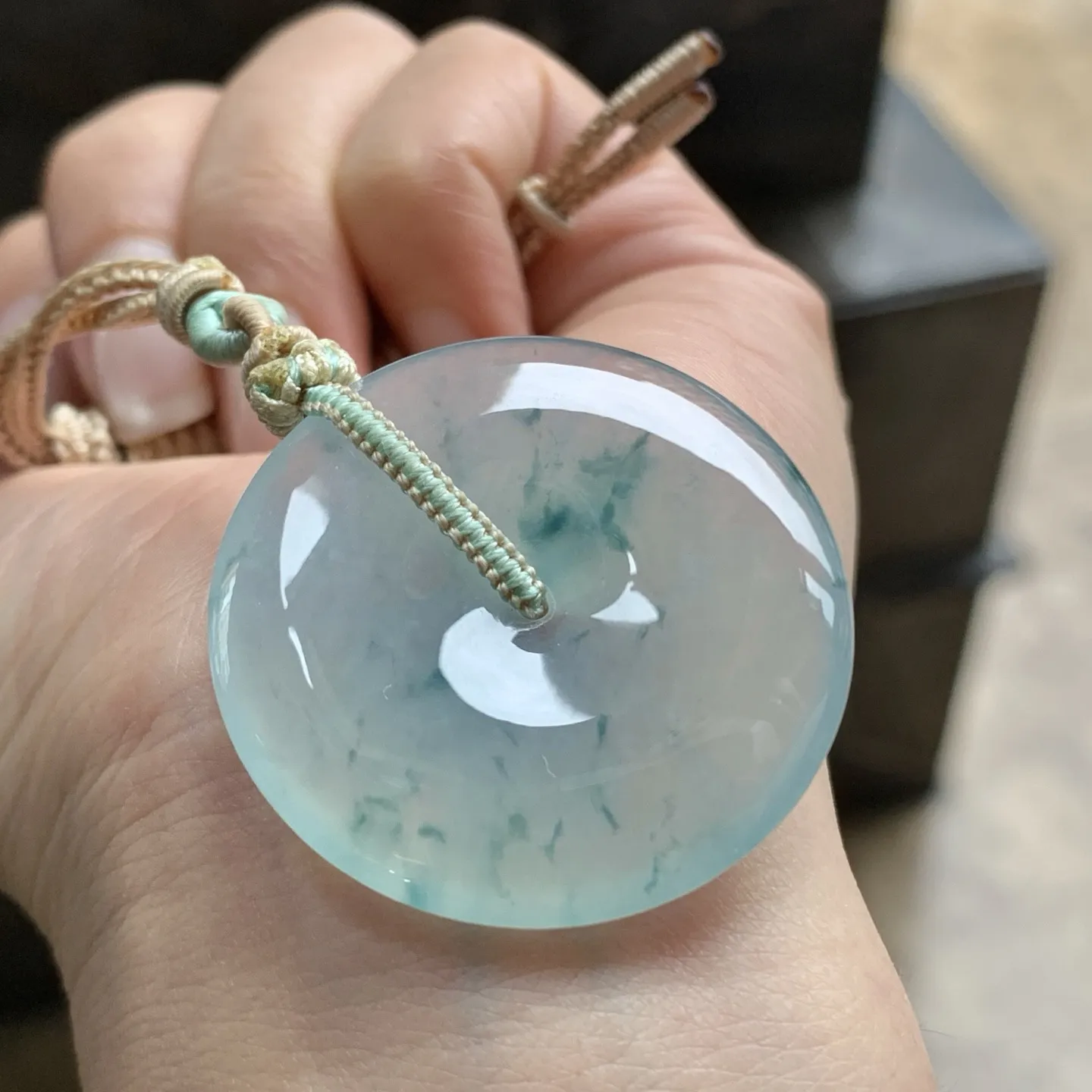 冰蓝花平安扣^_^冰透