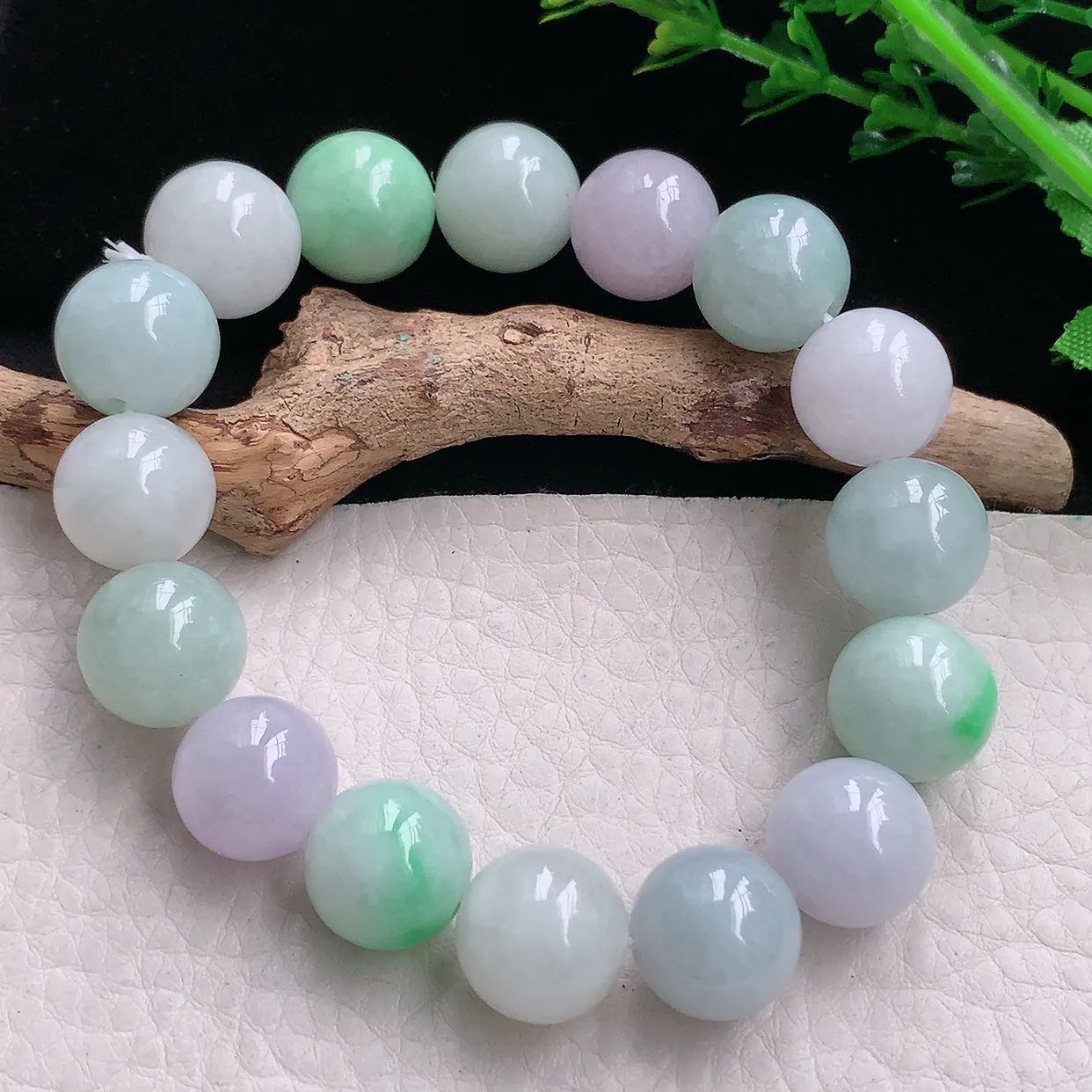 zen自然光13mm天然缅甸翡翠三彩大颗粒13mm圆珠玉手链 手串