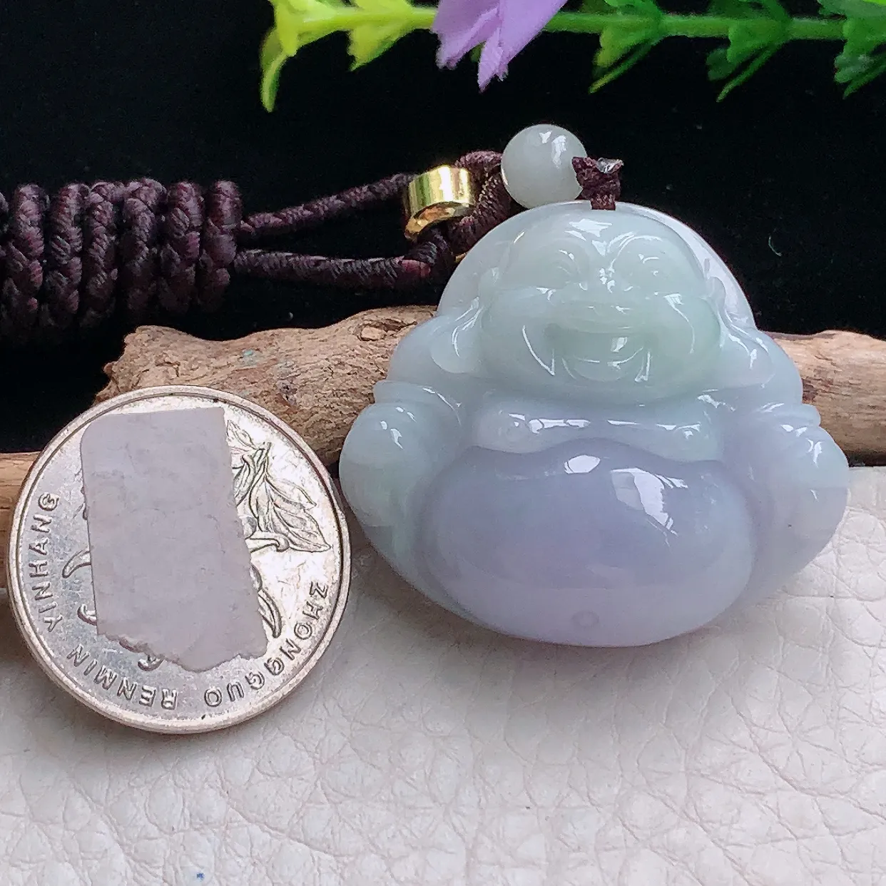 zen自然光40.5*41.2*12.6天然缅甸翡翠紫罗兰大佛公 弥勒佛玉吊坠 毛衣坠
