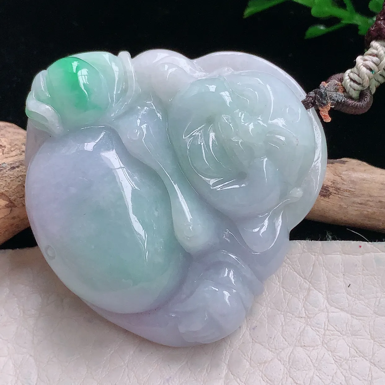 zen自然光42.8*44.6*11天然缅甸翡翠春带彩大佛公 弥勒佛玉吊坠 毛衣坠