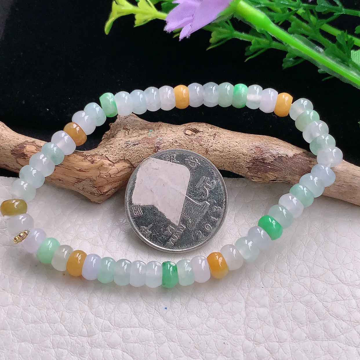 zen自然光6*3.3mm天然缅甸翡翠算盘珠玉手链 手串