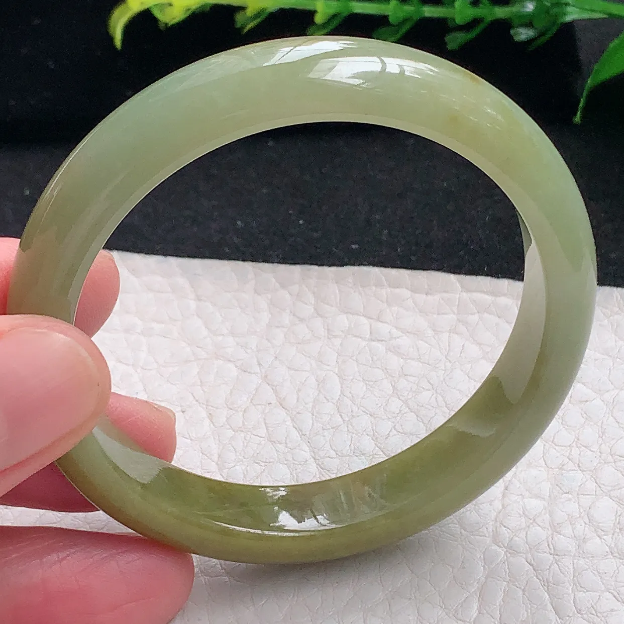 z小圈口51.5*10.6*6.8平安镯 天然缅甸翡翠a 货冰黄秀气宽边边玉镯子 玉手环