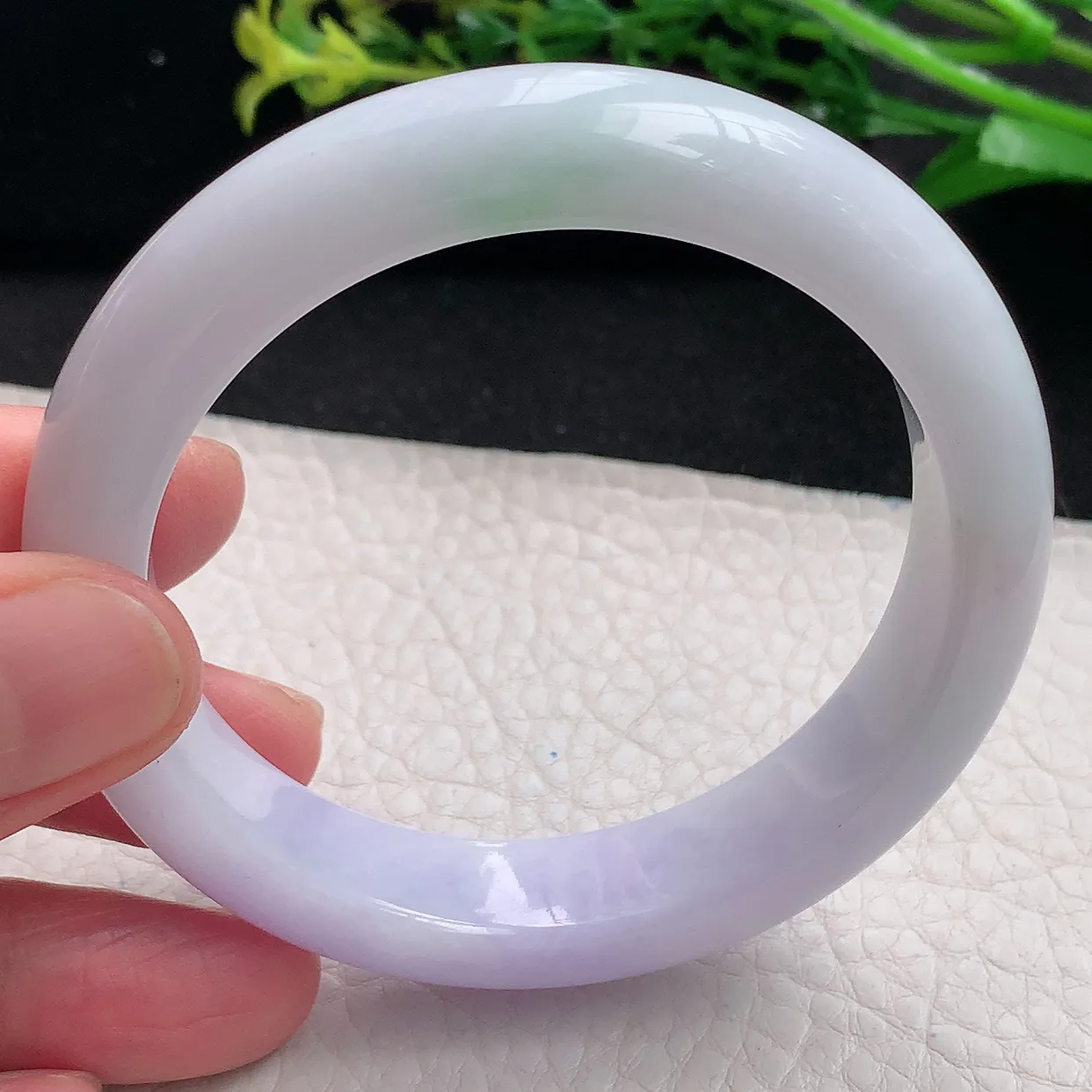 z自然光55.5*12.5*8.5平安镯 天然缅甸翡翠a 货春带彩边玉镯子 玉手环