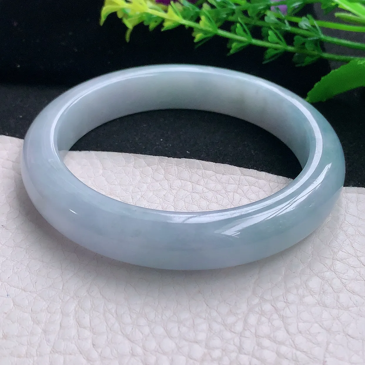 yh大圈口63*13*9平安镯 天然缅甸翡翠a货冰紫大气宽边玉镯子