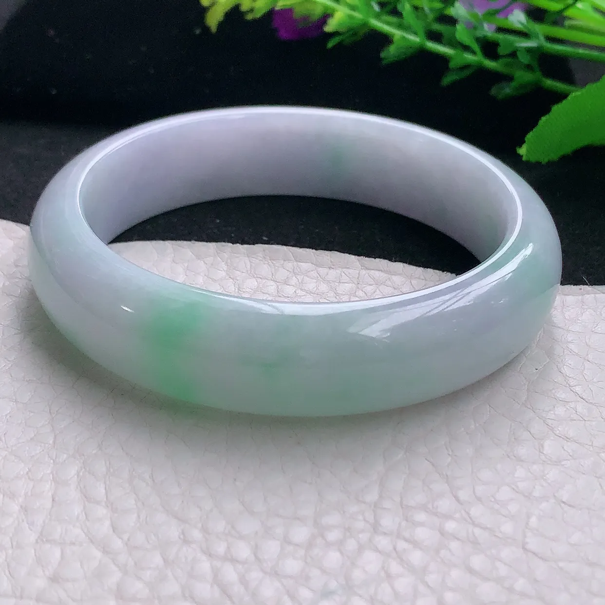 js大圈口62*17.3*8.2轮胎镯 天然缅甸翡翠a 货春带彩宽边玉镯子