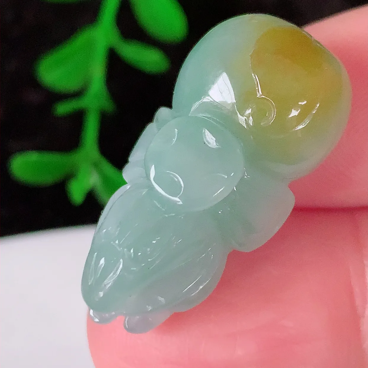 自然光实拍，冰润黄翡双彩翡翠生肖子鼠运财吊坠，种老水足，雕工精湛 ，寓意美好，佩戴时尚出众！#81.2