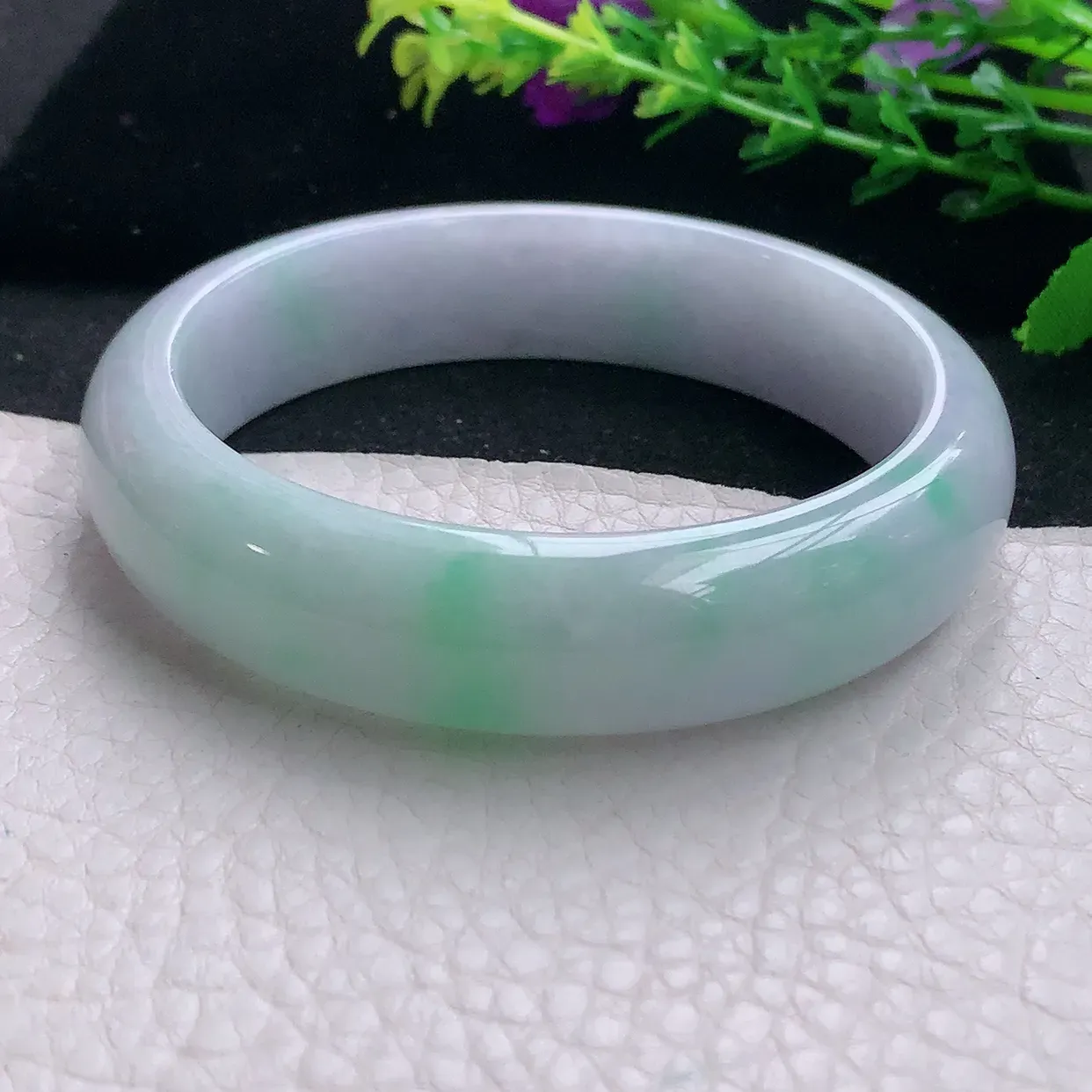 js大圈口62*17.3*8.2轮胎镯 天然缅甸翡翠a 货春带彩宽边玉镯子