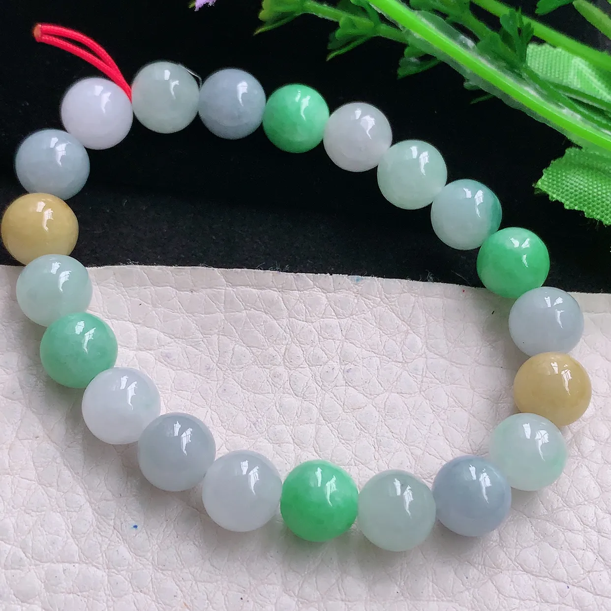 zen自然光9.3mm天然缅甸翡翠三彩9.3mm圆珠玉手链 手串