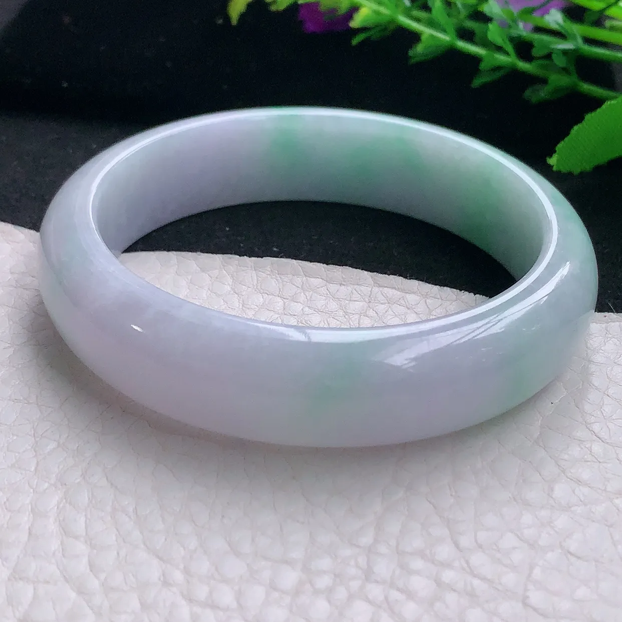 js大圈口62*17.3*8.2轮胎镯 天然缅甸翡翠a 货春带彩宽边玉镯子