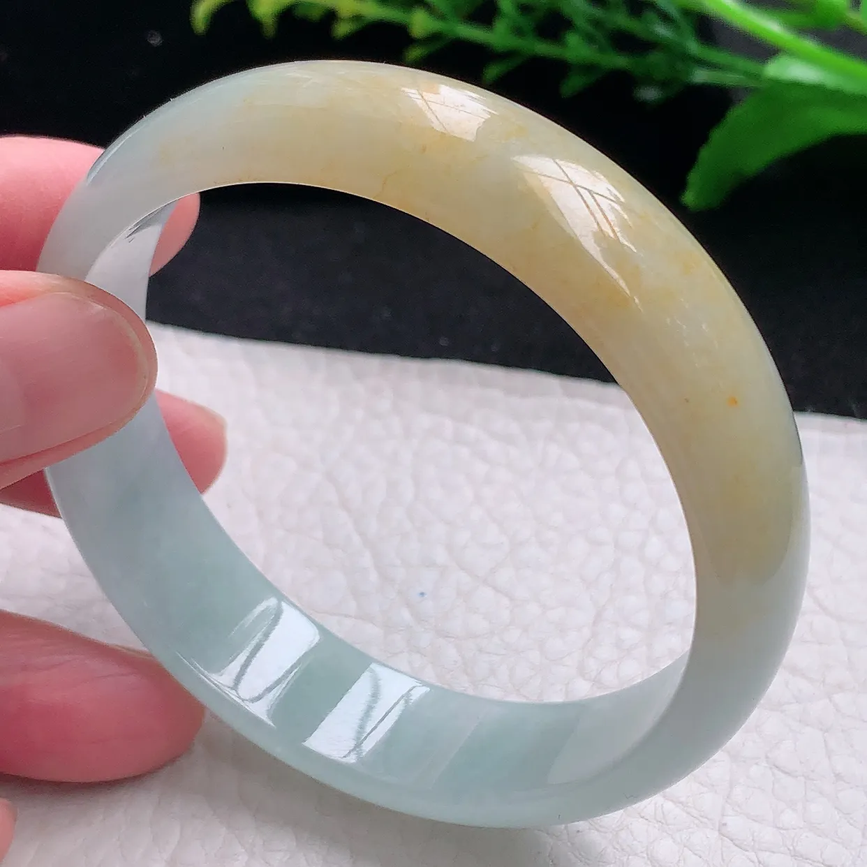 mq自然光59*14.8*6.2平安镯 天然缅甸翡翠a 货冰双彩宽边玉镯子 玉手环