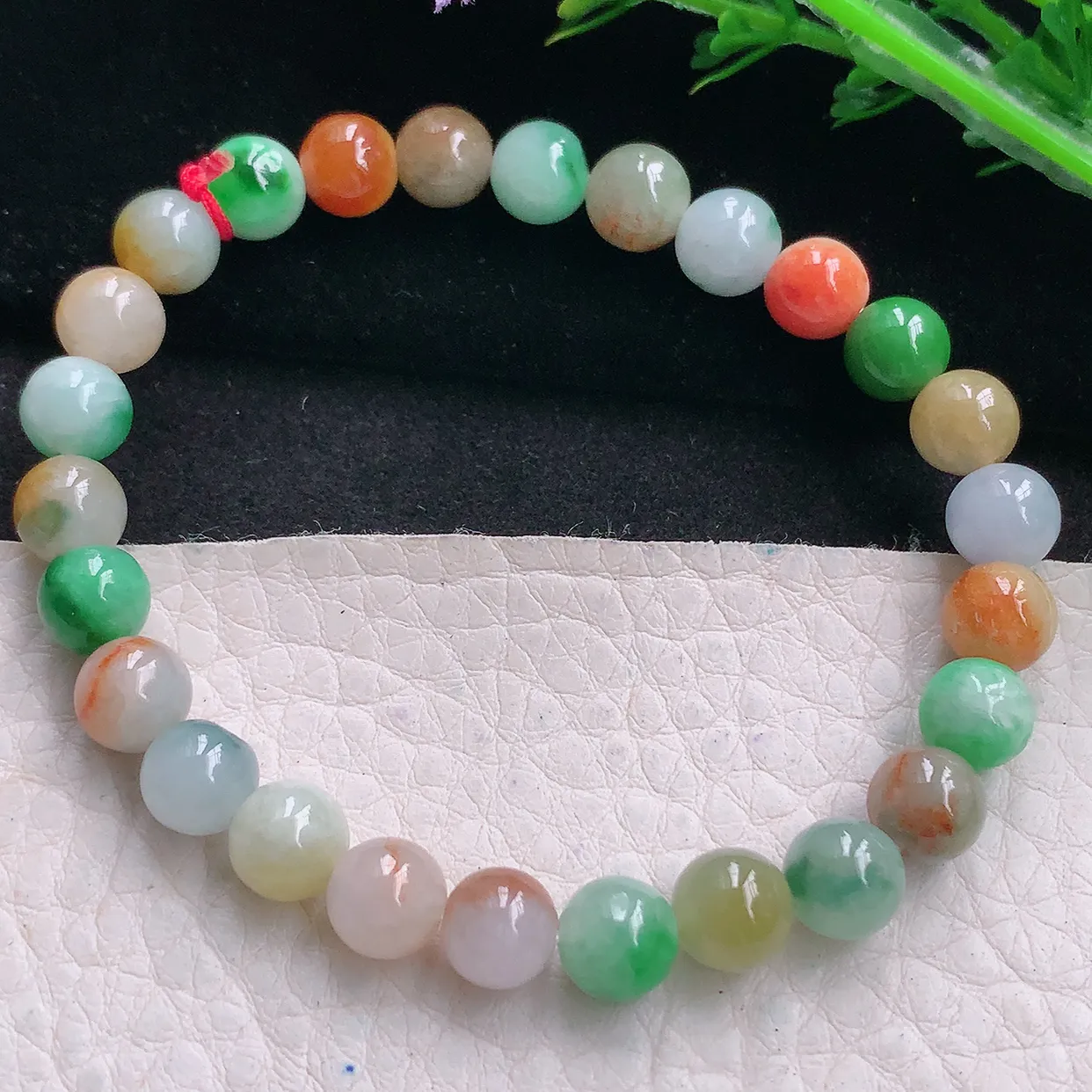 zen自然光7.2mm天然缅甸翡翠三彩7.2mm圆珠玉手链 手串