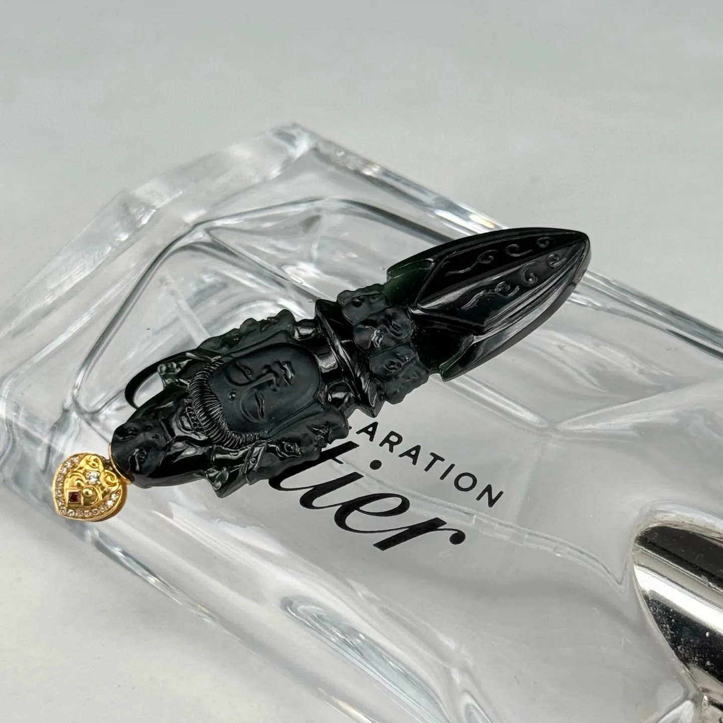 精品18k墨翠降魔杵 种好色正 黑度极好 打灯通透 油性十足  尺寸61.2