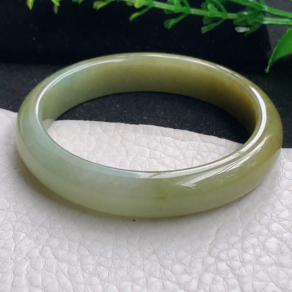 z小圈口51.5*10.6*6.8平安镯 天然缅甸翡翠a 货冰黄秀气宽边边玉镯子 玉手环