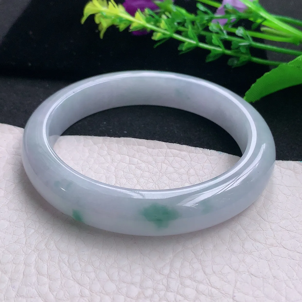 ll大圈口62.5*12.3*8.8平安镯 天然缅甸翡翠a 货冰飘花宽边玉镯子