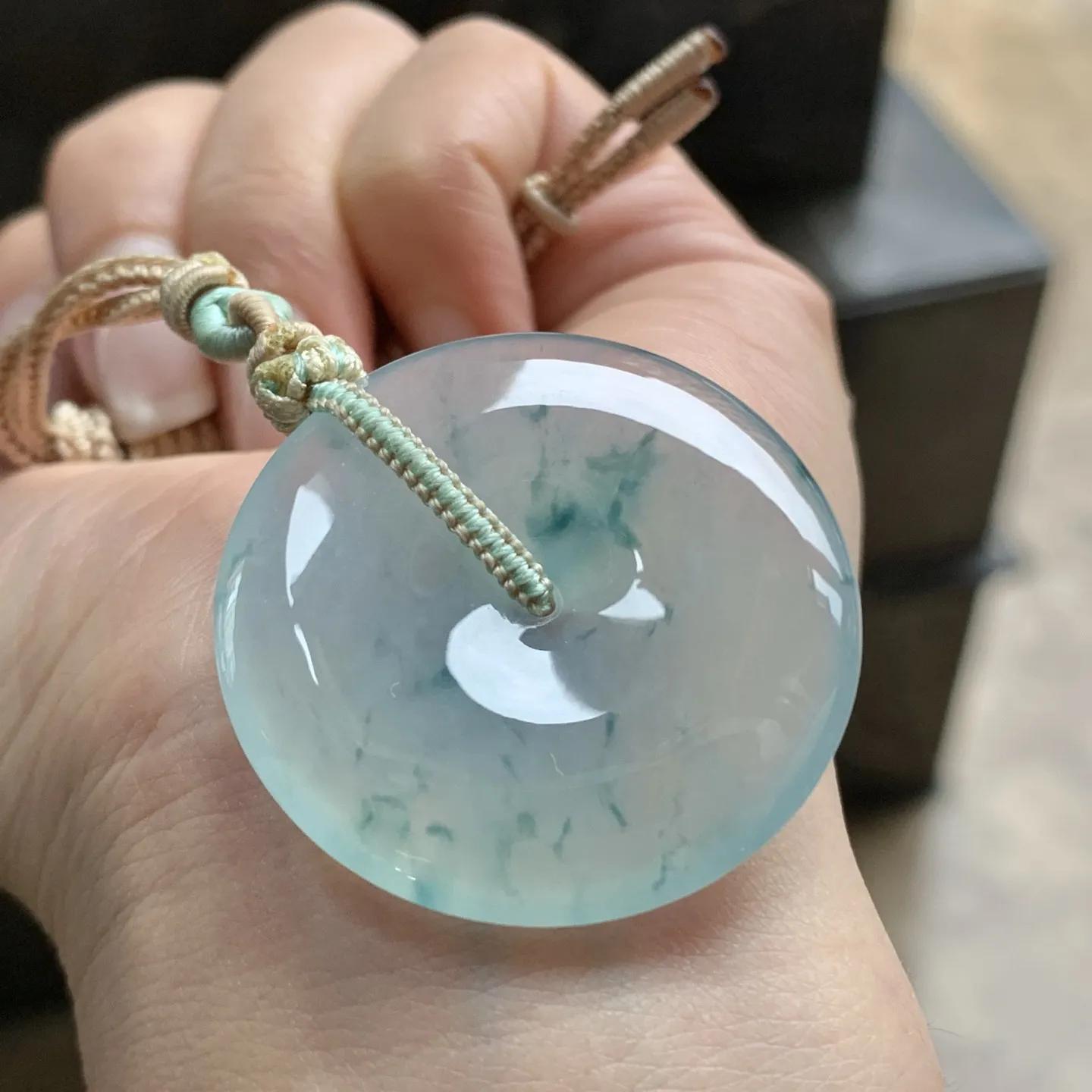 冰蓝花平安扣^_^冰透