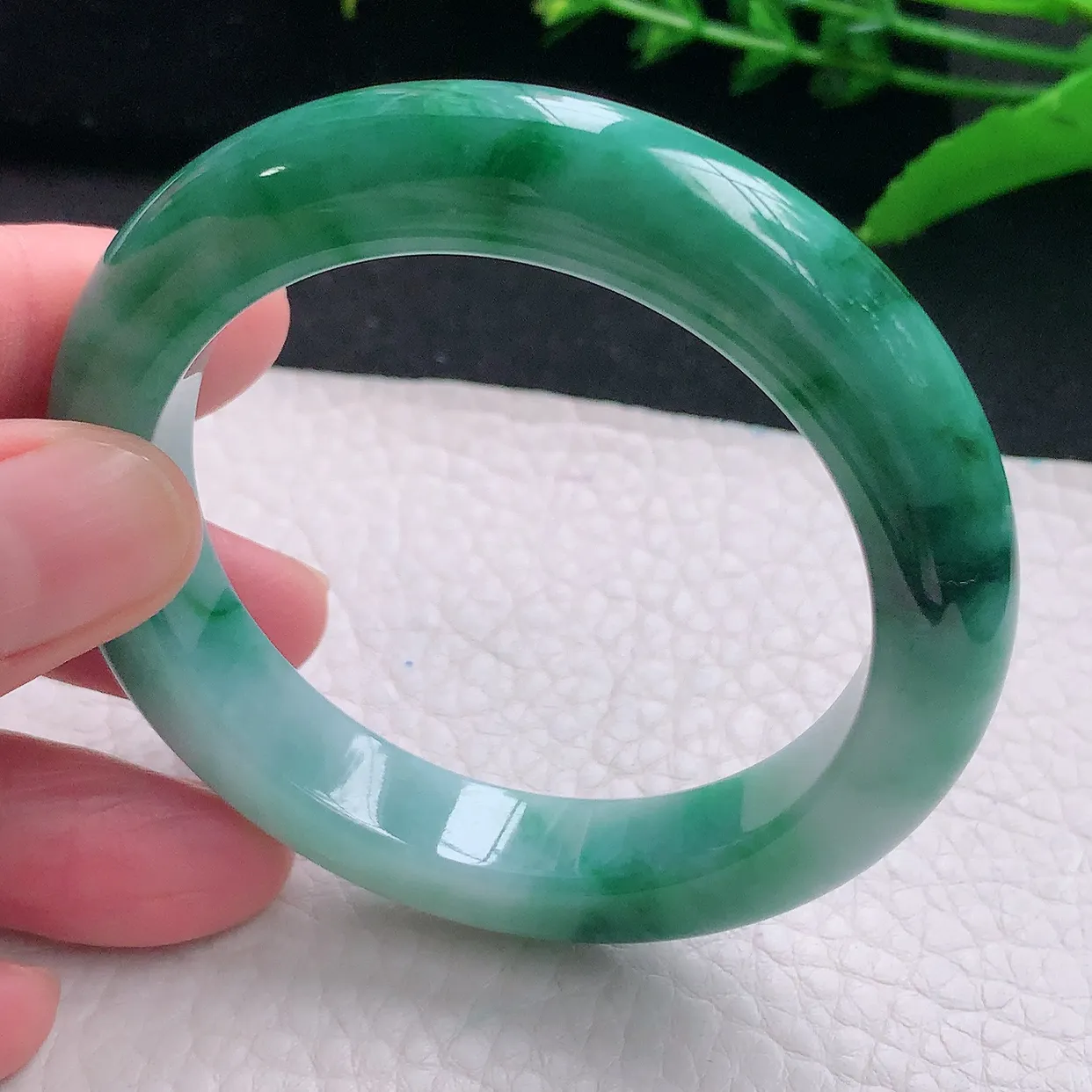 hy小圈口51.5*11*9.2平安镯 天然缅甸翡翠a货独特蓝花宽边玉镯子