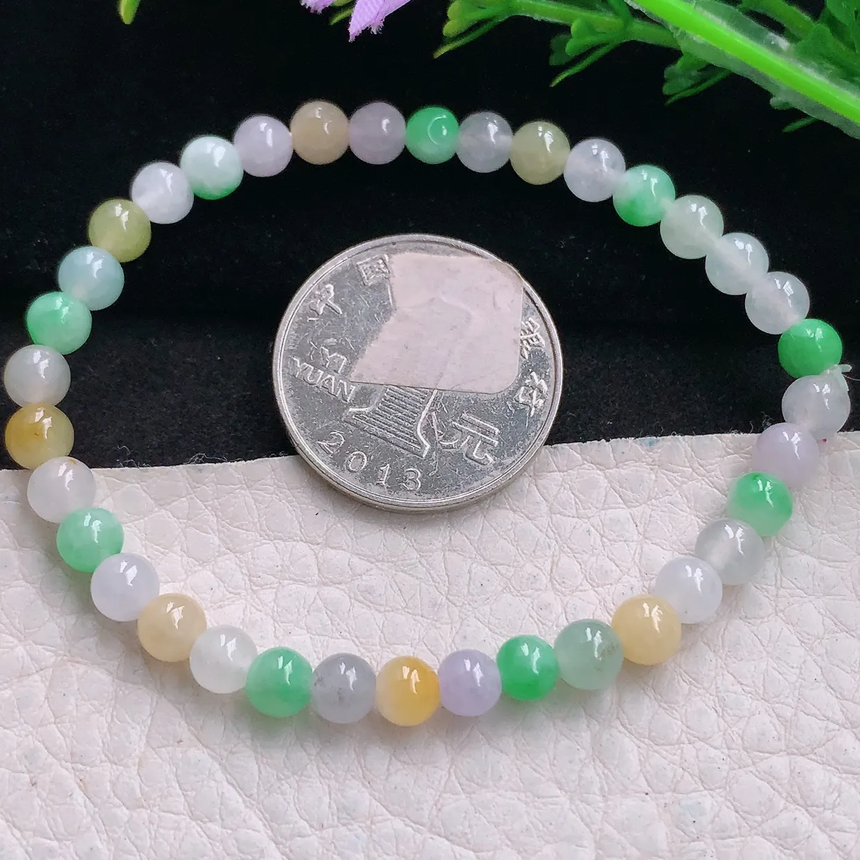 zen自然光5.5mm天然缅甸翡翠三彩5.5mm圆珠玉手链 手串