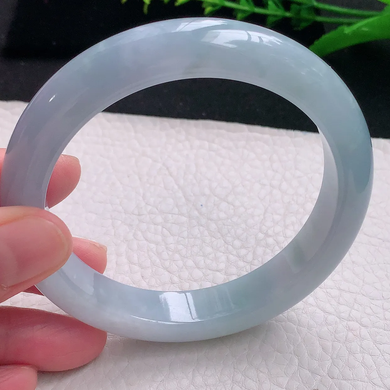 yh大圈口63*13*9平安镯 天然缅甸翡翠a货冰紫大气宽边玉镯子