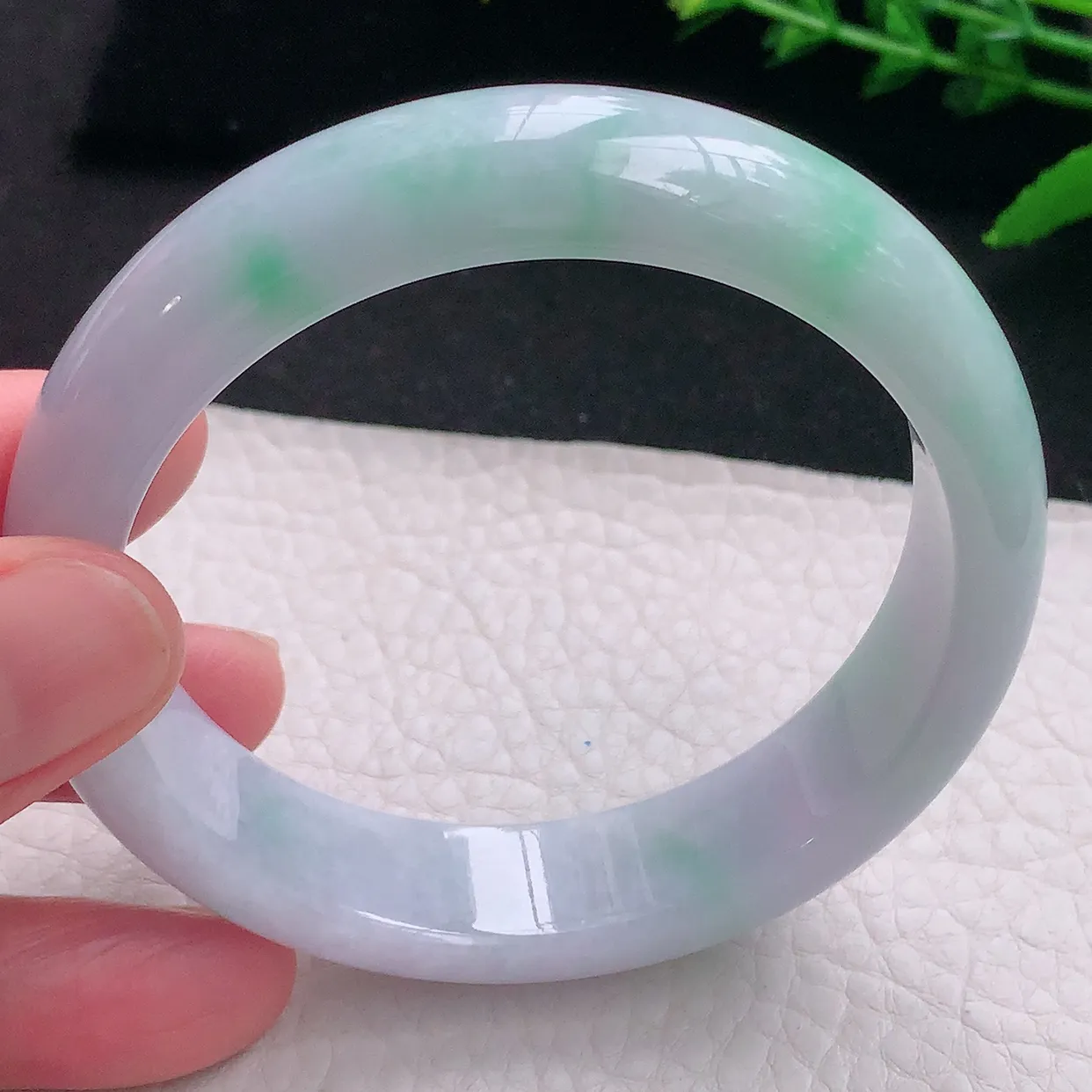 js大圈口62*17.3*8.2轮胎镯 天然缅甸翡翠a 货春带彩宽边玉镯子