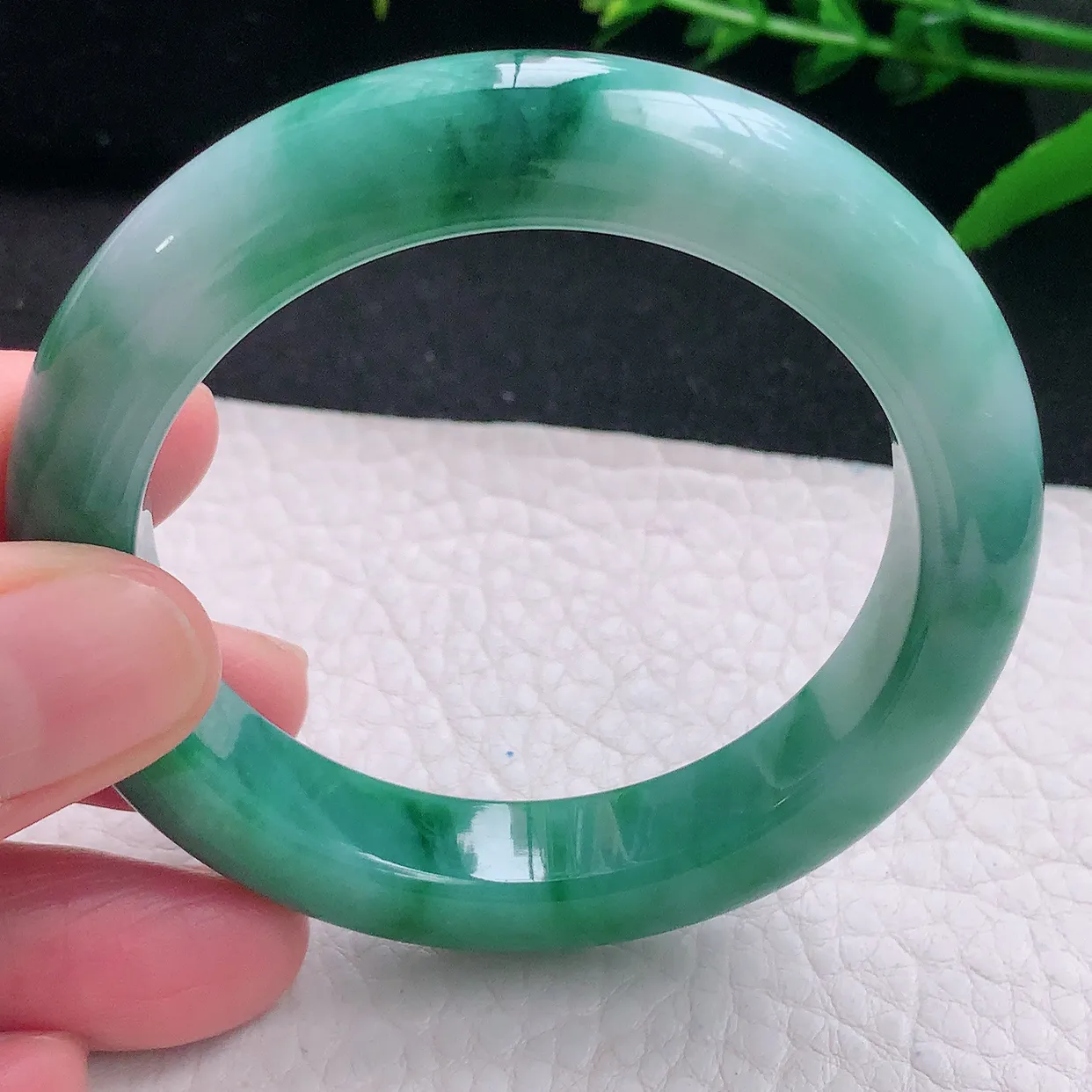 hy小圈口51.5*11*9.2平安镯 天然缅甸翡翠a货独特蓝花宽边玉镯子