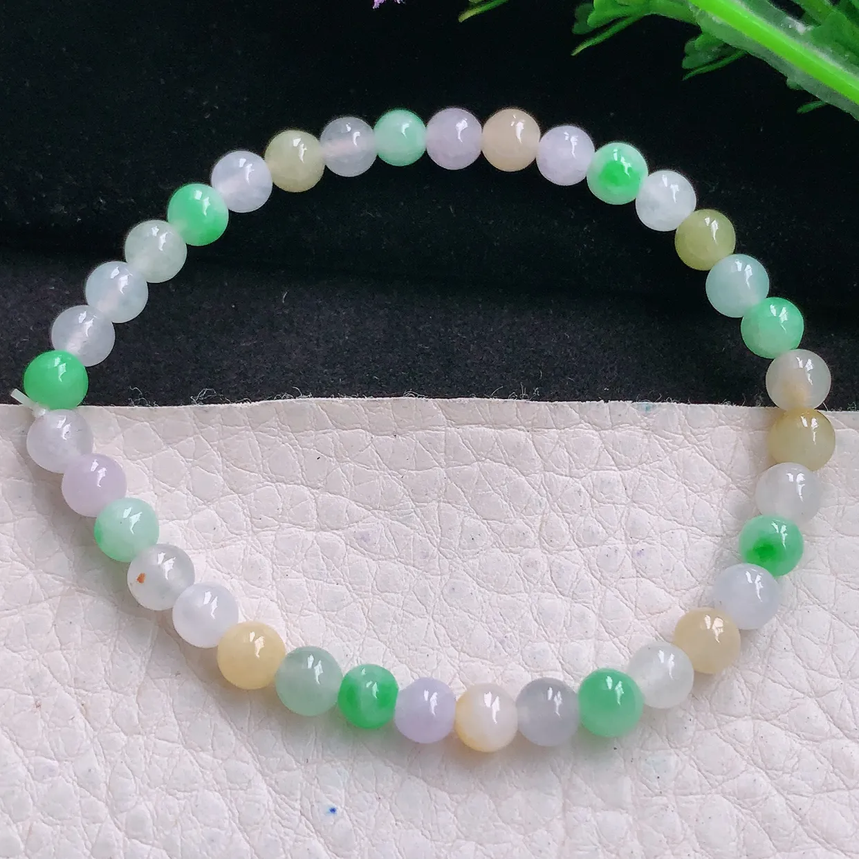 zen自然光5.5mm天然缅甸翡翠三彩5.5mm圆珠玉手链 手串