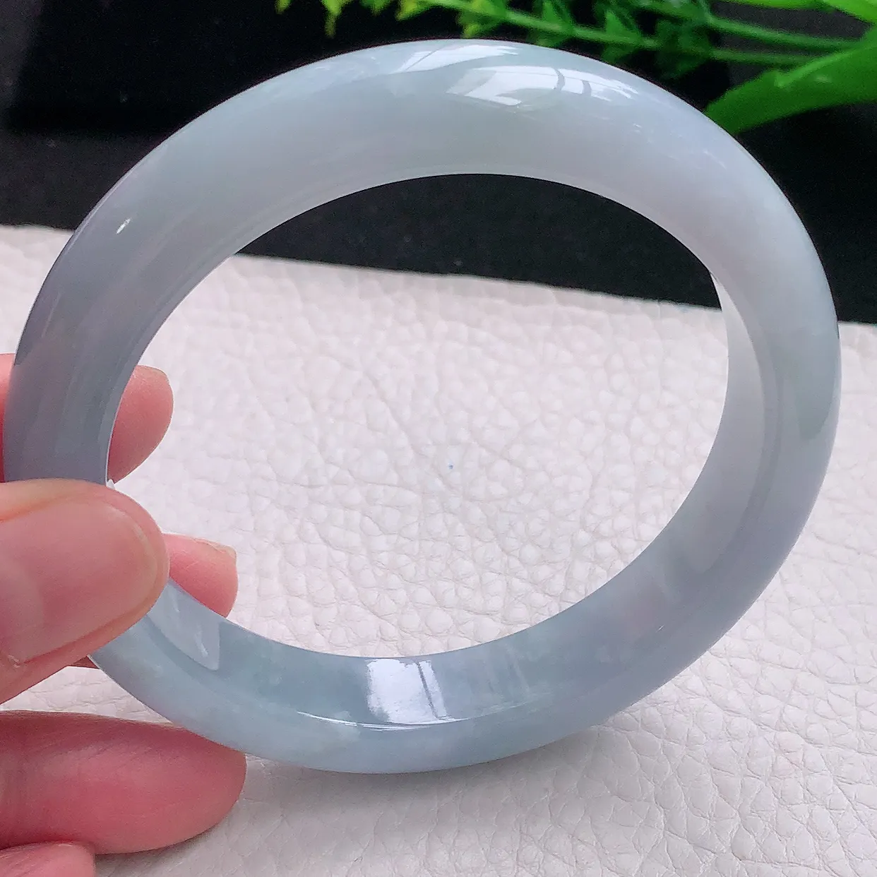 yh大圈口63*13*9平安镯 天然缅甸翡翠a货冰紫大气宽边玉镯子