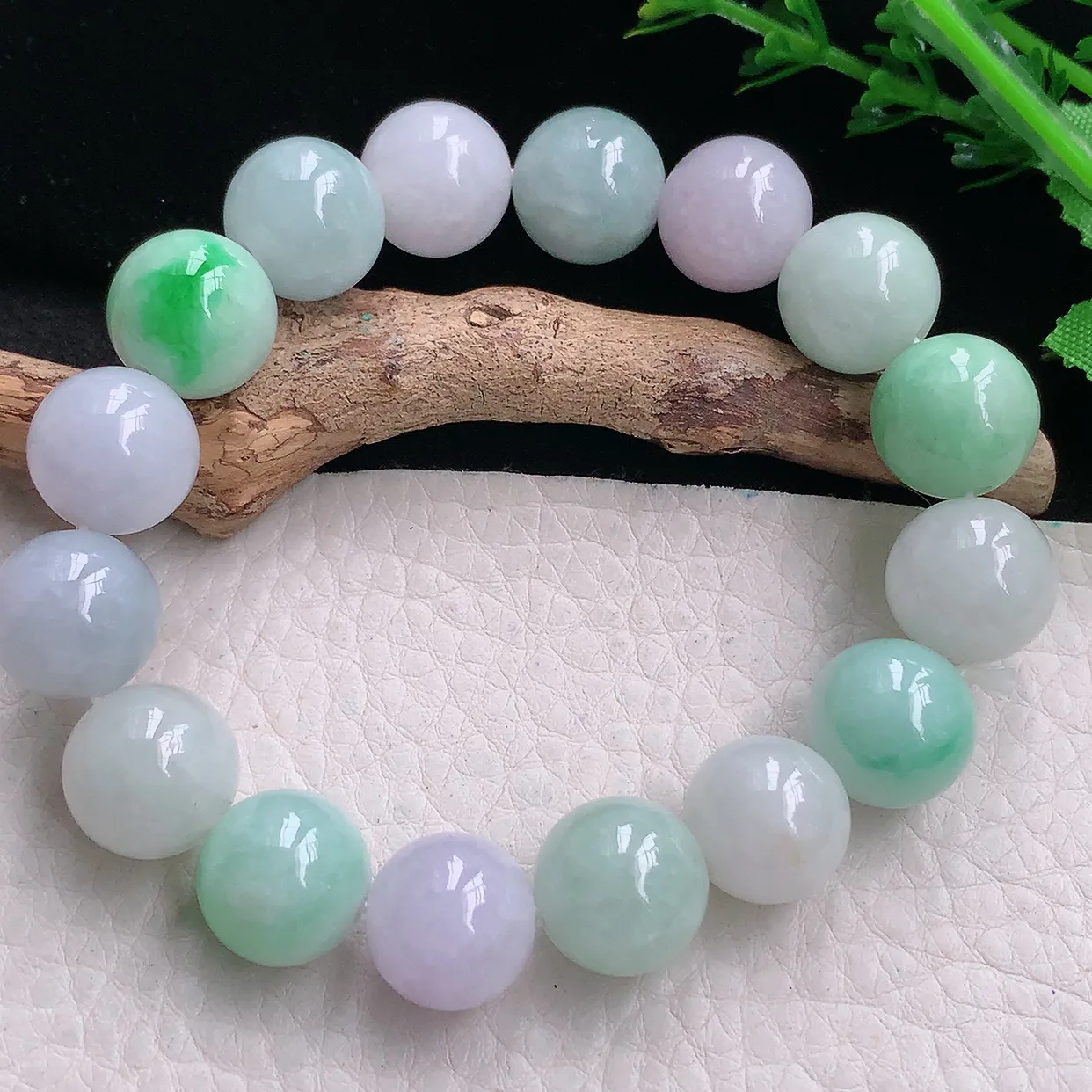 zen自然光13mm天然缅甸翡翠三彩大颗粒13mm圆珠玉手链 手串