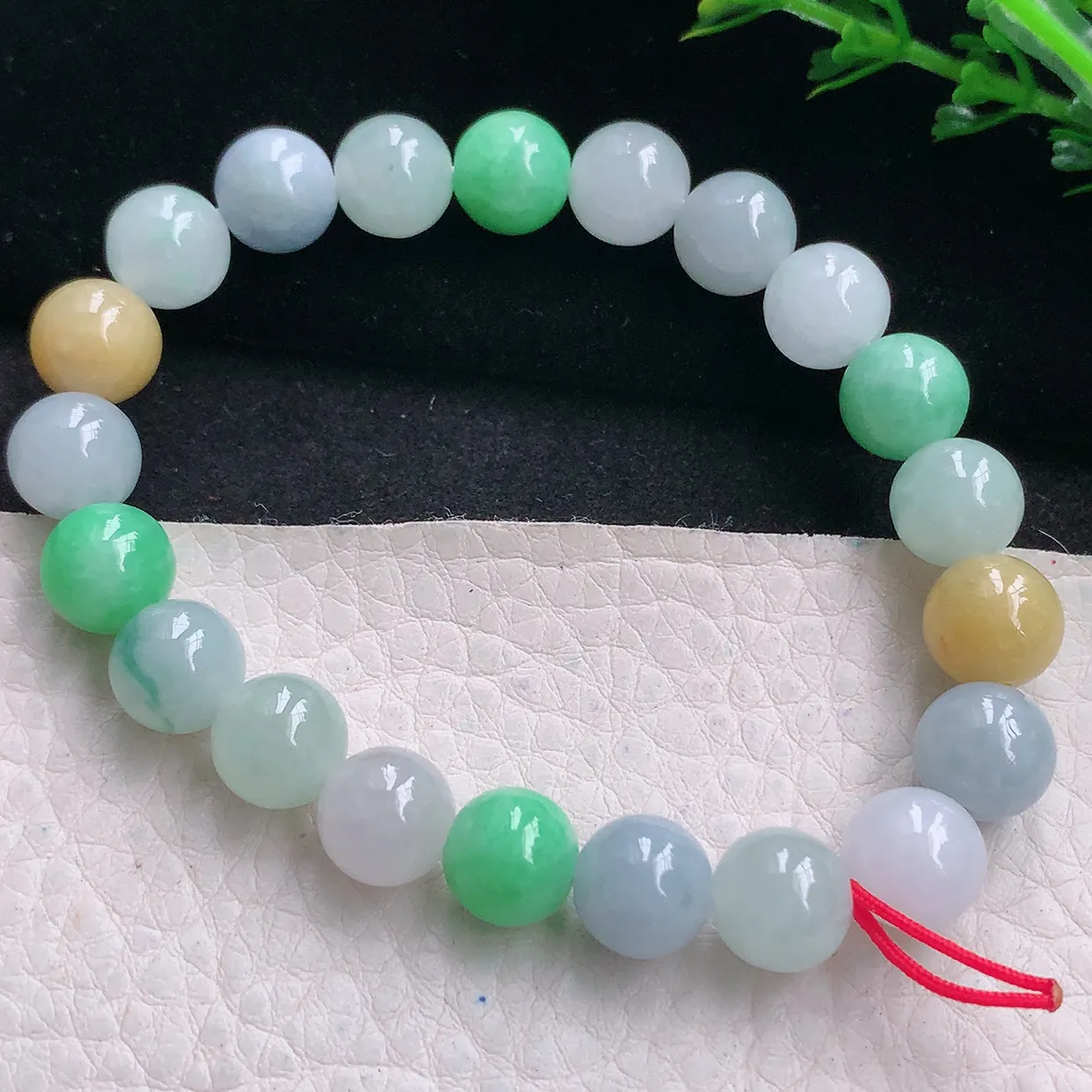 zen自然光9.3mm天然缅甸翡翠三彩9.3mm圆珠玉手链 手串