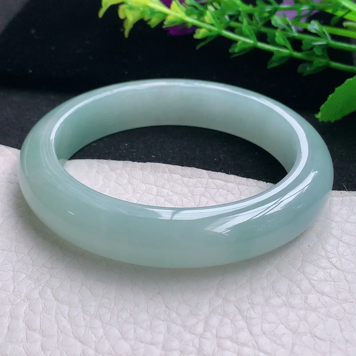 r自然光57*12.5*9平安镯 天然缅甸翡翠a 货冰胶蓝韵宽边玉镯子