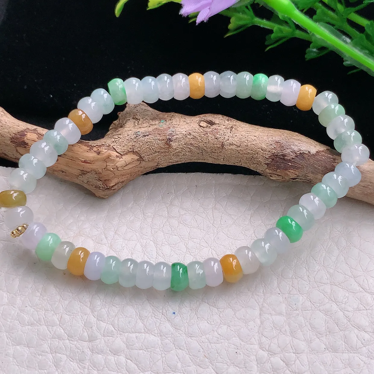 zen自然光6*3.3mm天然缅甸翡翠算盘珠玉手链 手串